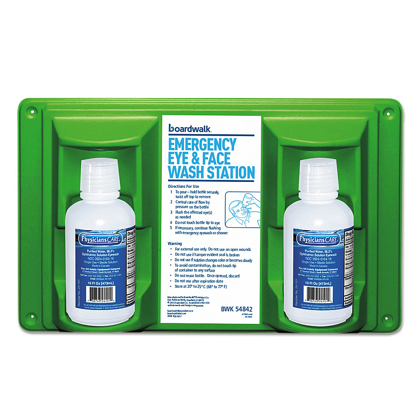 Boardwalk Emergency Eyewash Station, 16 oz Bottle, 2 Bottles/Station (BWK54842)