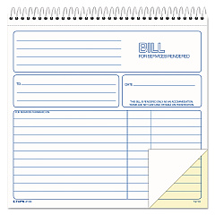 TOPS Bill for Services Rendered Book, Two-Part Carbonless, 8.5 x 7.75, 50 Forms Total (TOP4133)