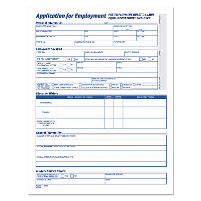 TOPS Comprehensive Employee Application Form, One-Part (No Copies), 17 x 11, 25 Forms Total (TOP3288)