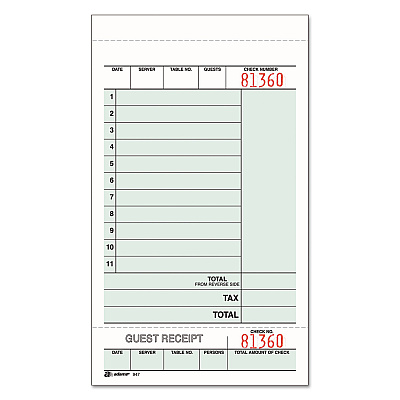 Adams Guest Check Unit Set, Two-Part Carbonless, 6.75 x 4.25, 50 Forms/Pad, 5 Pads/Pack (ABF947SWC)