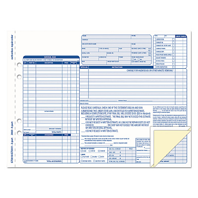 TOPS Auto Repair Four-Part Order Form, Four-Part Carbonless, 11 x 8.5, 50 Forms Total (TOP3869)