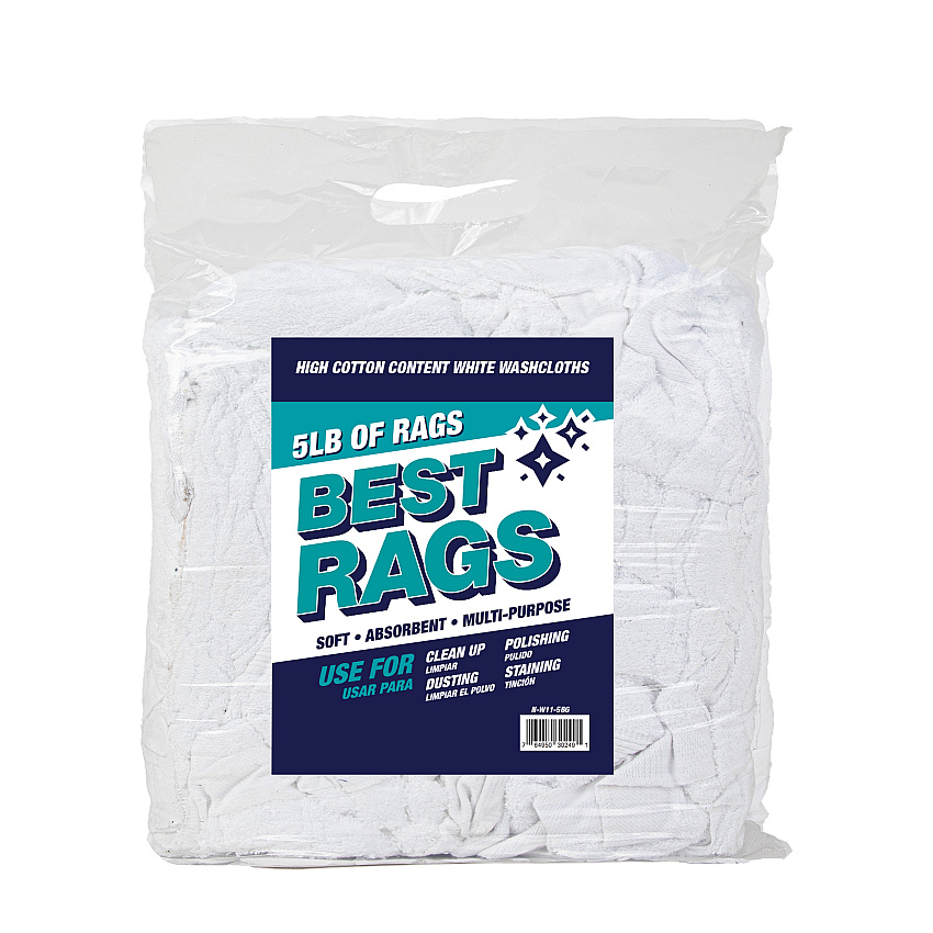 W11 Washcloth Size Terry Wipers White 5lb Bag, Case Of 8 Bags (N-W11-5BG-CS)