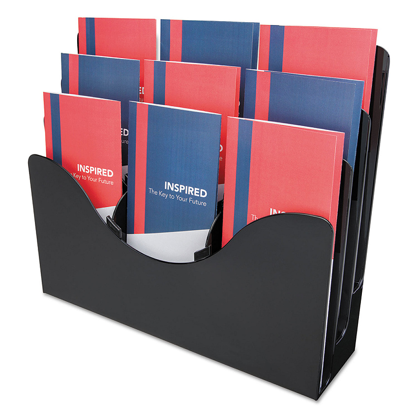 deflecto 3-Tier Document Organizer w/6 Removable Dividers, 13.38w x 3.5d x 11.5h, Black (DEF47634)