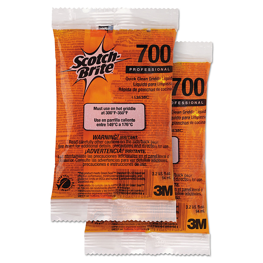 Scotch-Brite PROFESSIONAL Quick Clean Griddle Liquid, 3.2 oz Packet, 40/Carton (MMM29603)