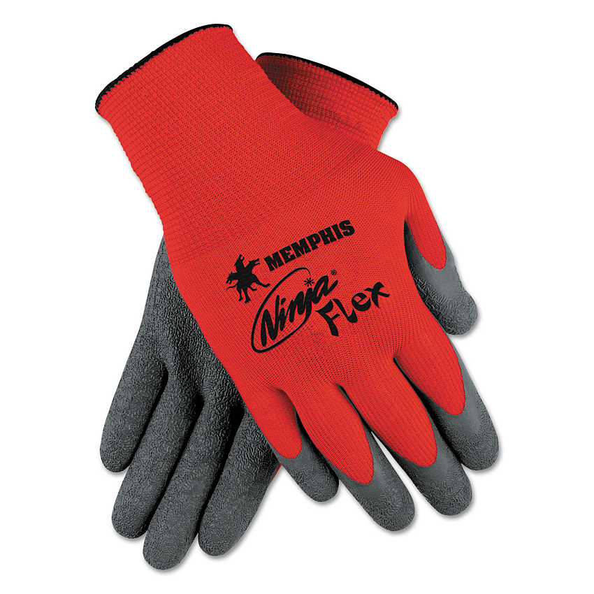 MCR Safety Ninja Flex Latex Coated Palm Gloves, EN388: 3131, 10" Long, Medium, Red/Gray, 12 Pairs (N9680M)