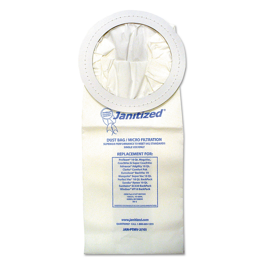 Janitized Vacuum Filters Designed to Fit Most Commercial 10 Qt. Backpack Vacs, 10/Pack (APCJANPTMV2PK)