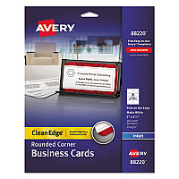 Avery Round Corner Print-to-the-Edge Business Cards, Inkjet, 2 x 3.5, White, 160 Cards, 8 Cards/Sheet, 20 Sheets/Pack (AVE88220)