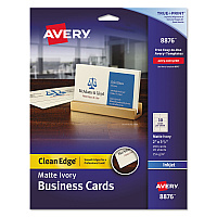Avery True Print Clean Edge Business Cards, Inkjet, 2 x 3.5, Ivory, 200 Cards, 10 Cards Sheet, 20 Sheets/Pack (AVE8876)