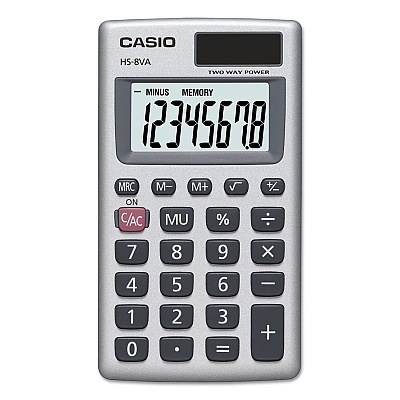 Casio HS-8VA Handheld Calculator, 8-Digit LCD, Silver