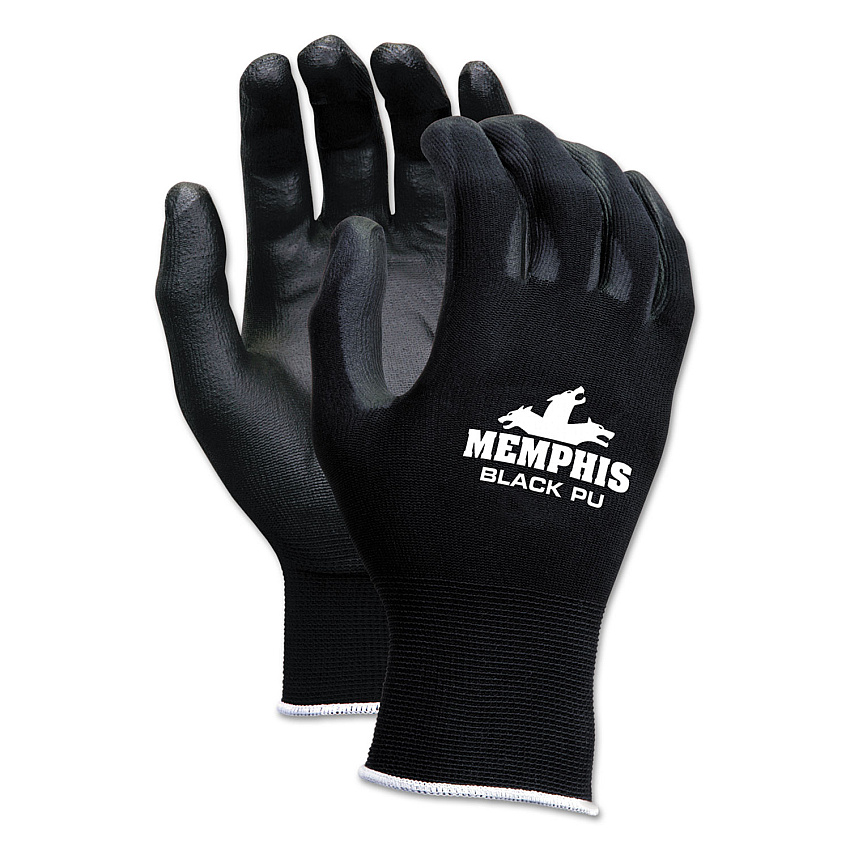 MCR Safety Economy PU Coated Work Gloves, Black, Small, Dozen (CRW9669S)