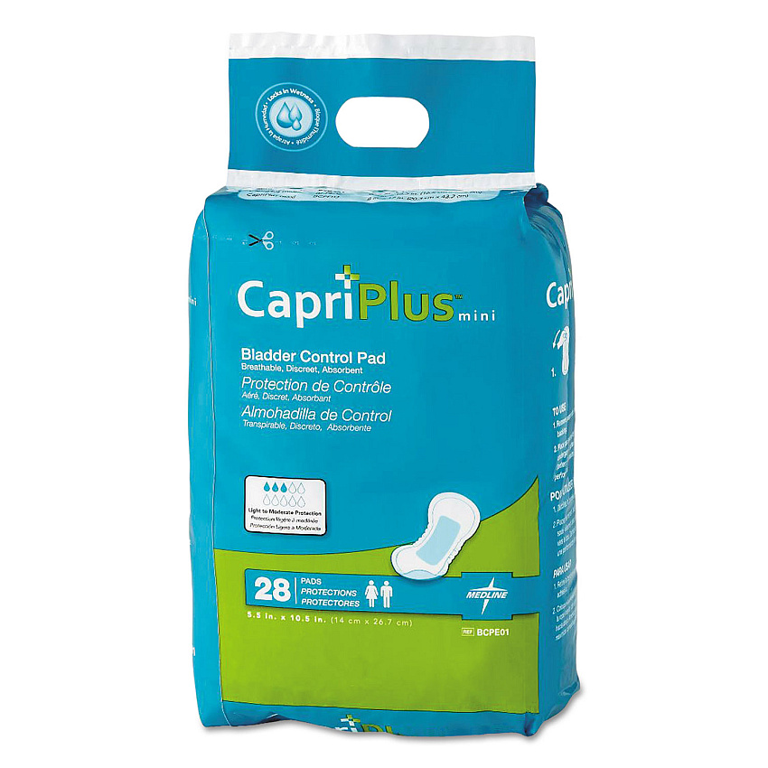 Medline Capri Plus Bladder Control Pads, Regular, 5.5" X 10.5", 28/pack, 12/carton (MIIBCPE01CT)