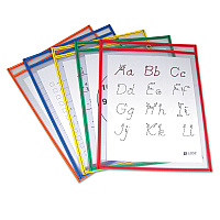 C-Line Reusable Dry Erase Pockets, 9 x 12, Assorted Primary Colors, 5/Pack (CLI40630)
