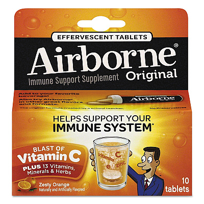 Airborne Immune Support Effervescent Tablet, Zesty Orange, 10/Box, 72 Boxes/Carton (ABN30004CT)