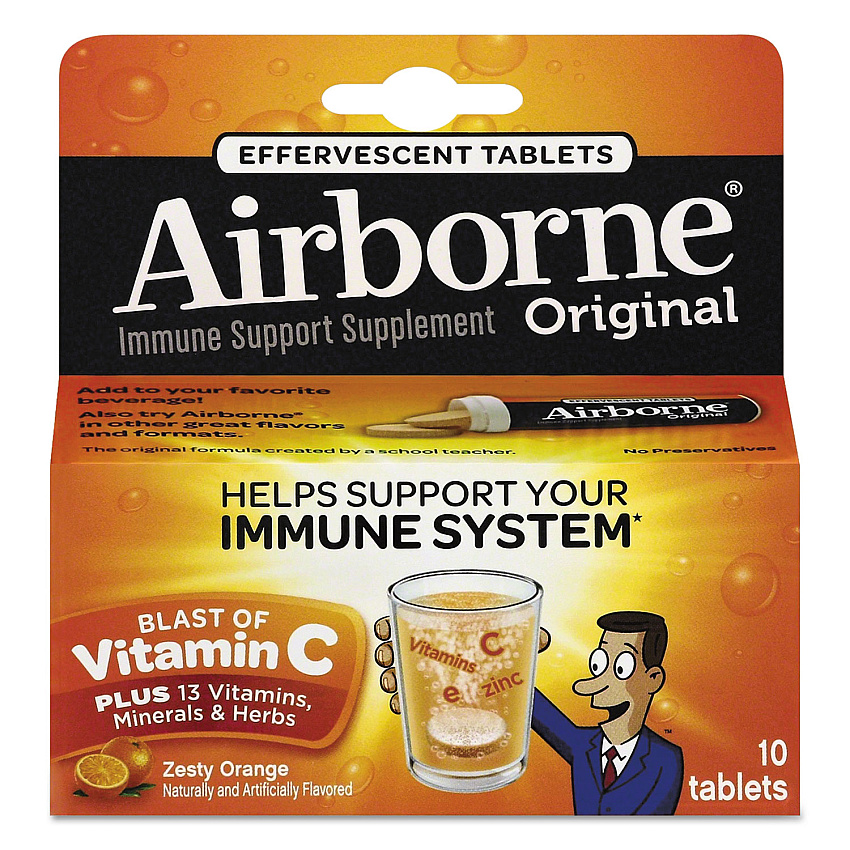 Airborne Immune Support Effervescent Tablet, Zesty Orange, 10/Box, 72 Boxes/Carton (ABN30004CT)