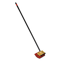 O-Cedar Commercial Bi-Level Floor Scrub Brush, Red Polypropylene Bristles, 10" Brush, 54" Black Metal Handle (6615CT)