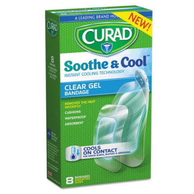Curad Soothe and Cool Clear Gel Bandages, Assorted, Clear, 8/Box (CUR5236)