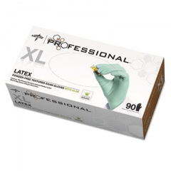 Medline Professional Latex Exam Gloves with Aloe, X-Large, Green, 90/Box (PRO31794)