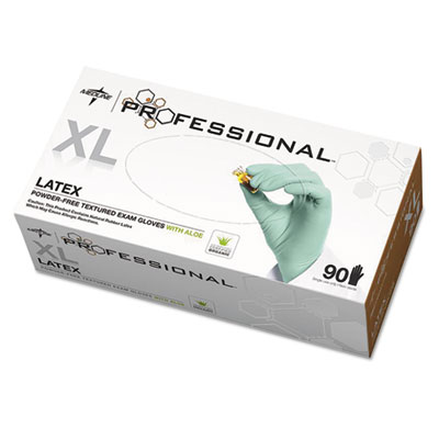 Medline Professional Latex Exam Gloves with Aloe, X-Large, Green, 90/Box (PRO31794)