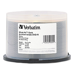 Verbatim UltraLife Gold Archival Grade DVD-R, 4.7 GB, 16x, Spindle, Gold, 50/Pack (VER95355)