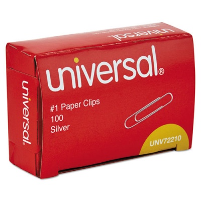 Universal Paper Clips, #1, Smooth, Silver, 100 Clips/Box, 10 Boxes/Pack, 12 Packs/Carton (72210CT)