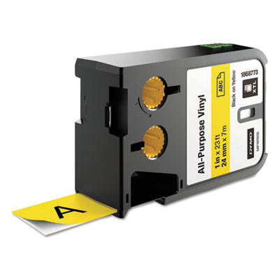 DYMO XTL All-Purpose Vinyl Labels, 1" x 24.6 ft, Yellow/Black Print (DYM1868773)