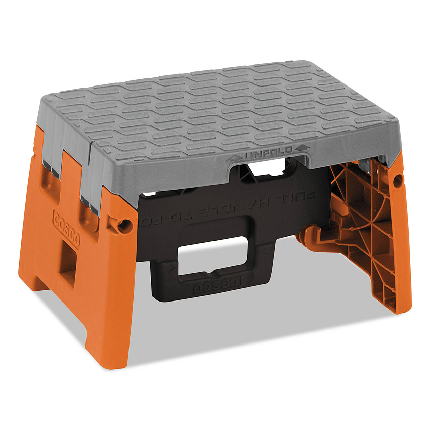 COSCO Folding Step Stool, 1-Step, 300 lb Capacity, 8.5" Working Height, Orange/Gray (CSC11903BGO1E)