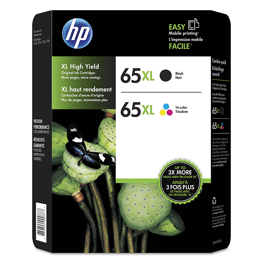 HP 65xl, (t0a37bn) 2-Pack High-Yield Black/tri-Color Original Ink Cartridges
