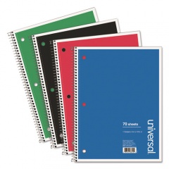 Universal Wirebound Notebook, 1-Subject, Wide/Legal Rule, Assorted Cover Colors, (70) 10.5 x 8 Sheets, 4/Pack (66624)