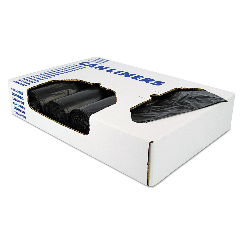 Heritage X-Liner Reprocessed Liners, 60 gal, 1.7 mil, 38" x 58", Black, Flat Pack, 100/Carton (HERX7658WKR01)