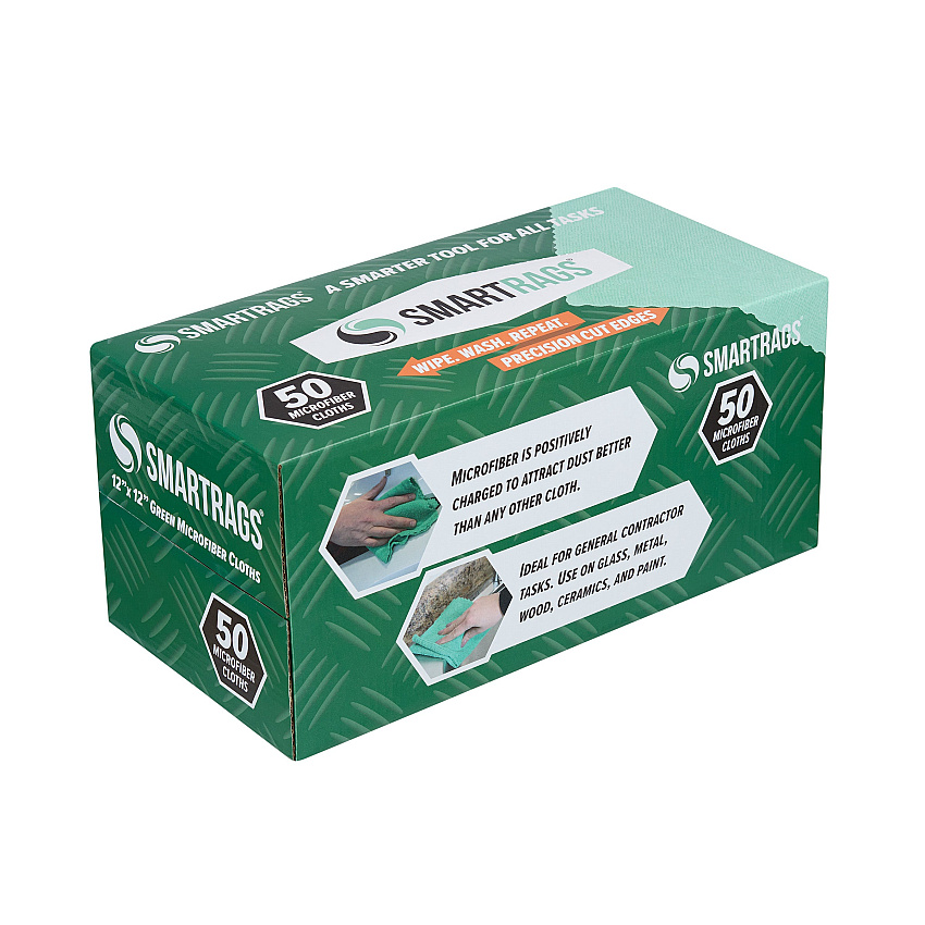 Smart Rags Microfiber Cloths 12x12 Green, Pack Of 50 (M950G-innerbx)
