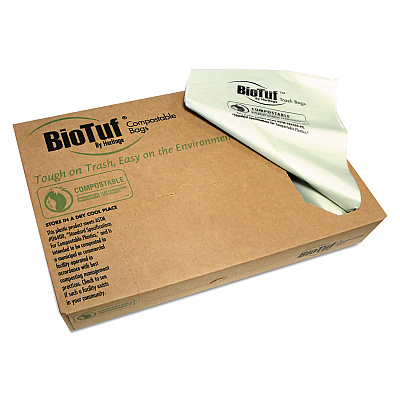 Heritage Biotuf Compostable Can Liners, 60 gal, 0.9 mil, 38" x 58", Green, 20 Bags/Roll, 5 Rolls/Carton (HERY7658TER01)