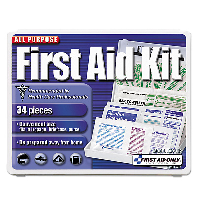 First Aid Only All-Purpose First Aid Kit, 34 Pieces, 3.74 x 4.75, 34 Pieces, Plastic Case (FAO112)
