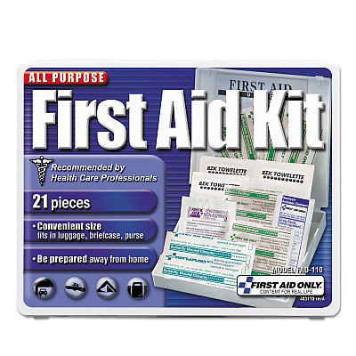 First Aid Only All-Purpose First Aid Kit, 21 Pieces, 4.75 x 3, Plastic Case (FAO110)