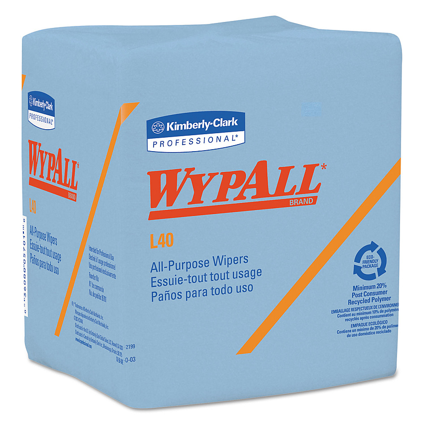 WypAll L40 Wiper, 1/4 Fold, Blue, 12.5 x 12, 56/Box, 12 Boxes/Carton (KCC05776)