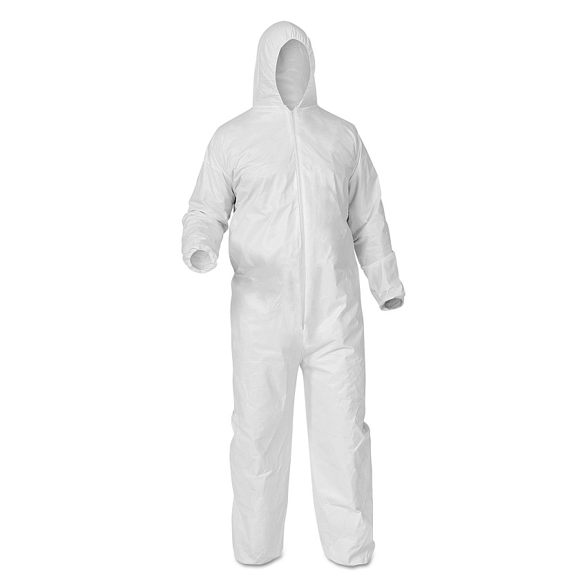 KleenGuard A35 Liquid and Particle Protection Coveralls, Zipper Front, Hooded, Elastic Wrists and Ankles, X-Large, White, 25/Carton (KCC38939)