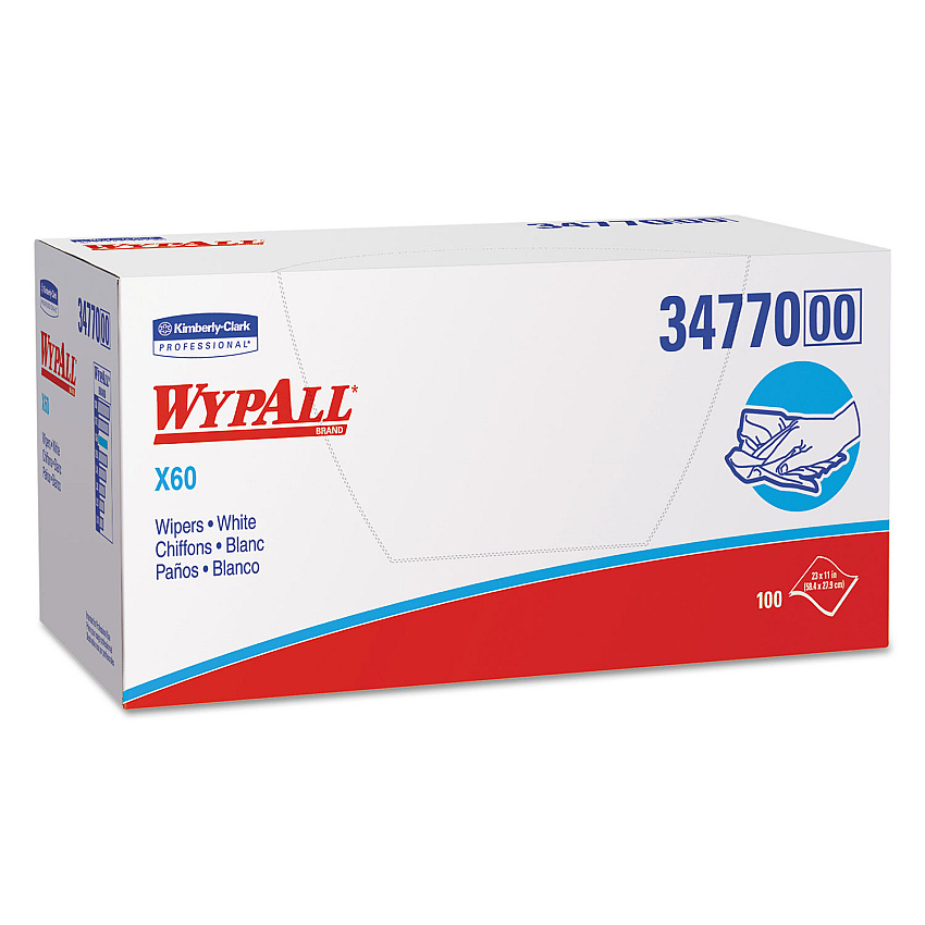 WypAll General Clean X60 Cloths, 1/4 Fold, 11 x 23, White, 100/Box, 9 Boxes/Carton (KCC34770)
