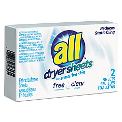 All Free Clear Vend Pack Dryer Sheets, Fragrance Free, 2 Sheets/Box, 100 Box/Carton (VEN2979353)