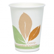 Dart Bare by Solo Eco-Forward PLA Paper Hot Cups, 12 oz, Leaf Design, White/Green/Orange, 50/Pack (412PLNJ7234P)