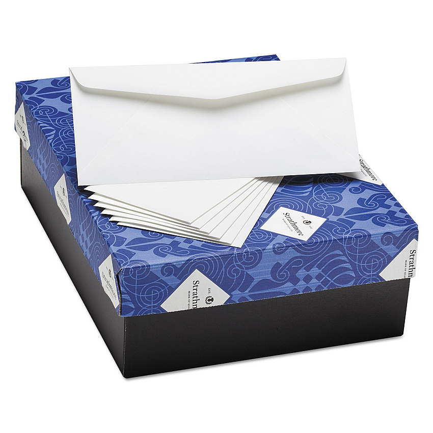 Strathmore 25% Cotton Business Envelopes, #10, Bankers Flap, Gummed Closure, 4.13 x 9.5, Natural White, Wove Finish, 500/Box (STTM27565)