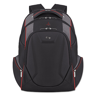 Solo Launch Laptop Backpack, Fits Devices Up to 17.3", Polyester, 12.5 x 8 x 19.5, Black/Gray/Red (USLACV7114)