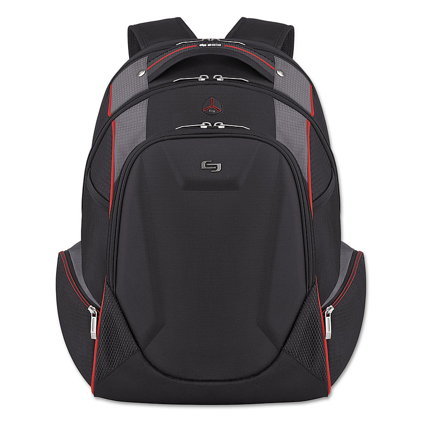 Solo Launch Laptop Backpack, Fits Devices Up to 17.3", Polyester, 12.5 x 8 x 19.5, Black/Gray/Red (USLACV7114)