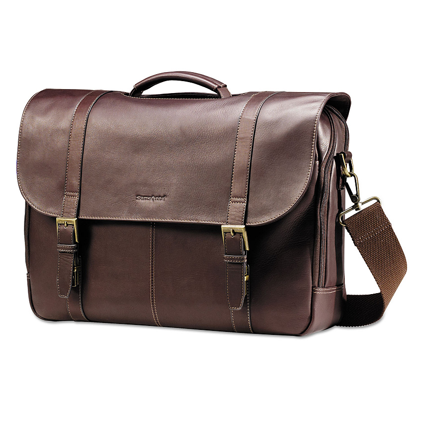 Samsonite Leather Flapover Case, Fits Devices Up to 15.6", Leather, 16 x 6 x 13, Brown (SML457981139)