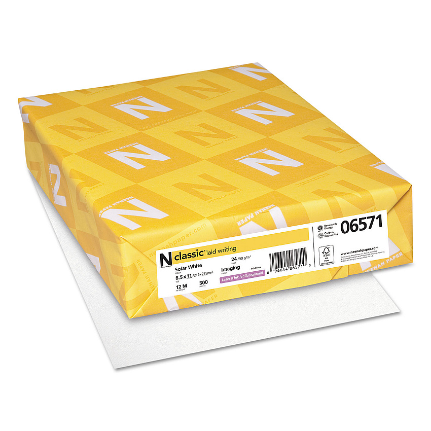 Neenah CLASSIC Laid Stationery, 97 Bright, 24 lb Bond Weight, 8.5 x 11, Solar White, 500/Ream (NEE06571)