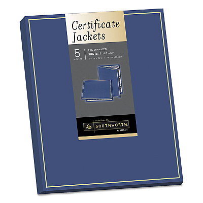 Southworth Certificate Jacket, Navy/Gold Border, 88-lb Felt Finish Stock, 12 x 9.5, 5/Pack (SOUPF6)