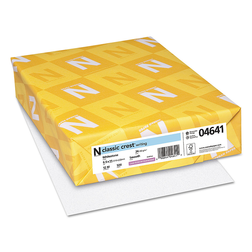 Neenah CLASSIC CREST Stationery Writing Paper, 24 lb Bond Weight, 8.5 x 11, Whitestone, 500/Ream (NEE04641)