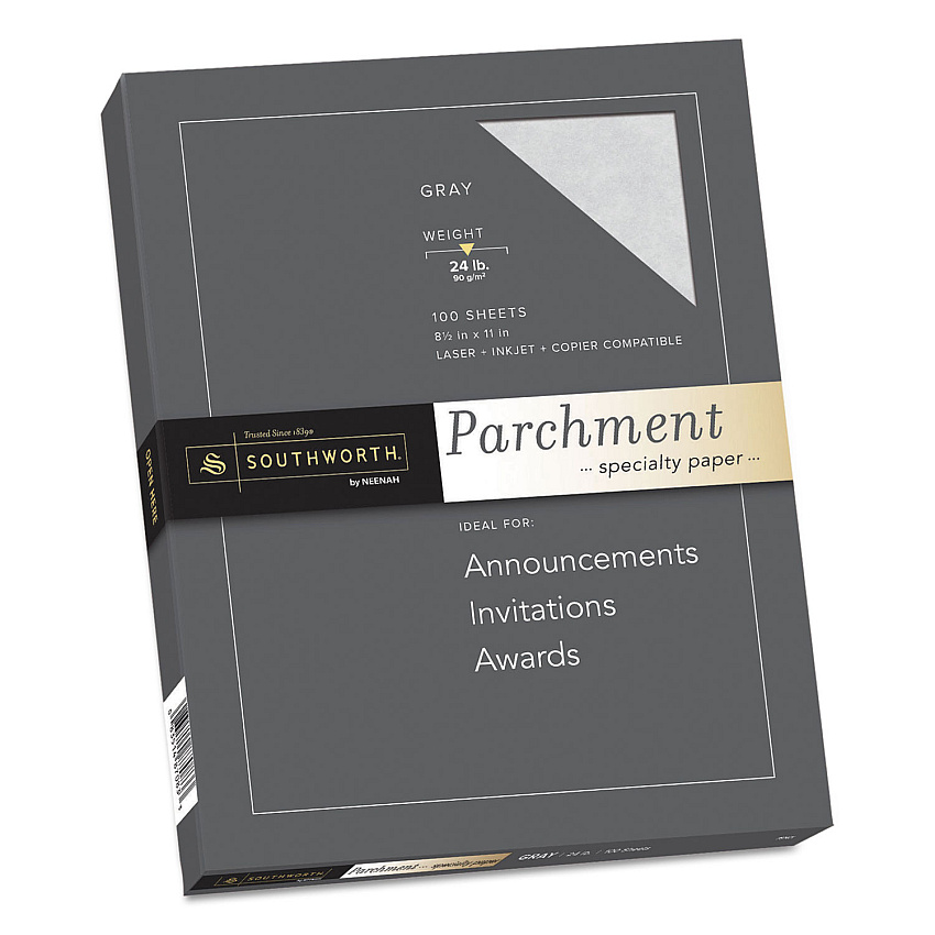Southworth Parchment Specialty Paper, 24 lb Bond Weight, 8.5 x 11, Gray, 100/Pack (SOUP974CK336)