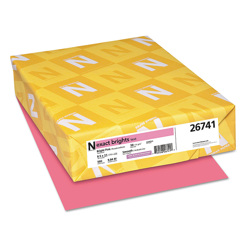 Neenah Exact Brights Paper, 20 lb Bond Weight, 8.5 x 11, Bright Pink, 500/Ream (WAU26741)