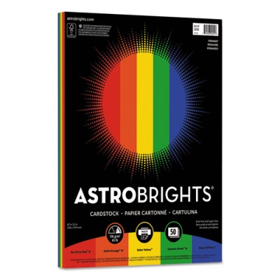 Astrobrights Color Cardstock -"Primary" Assortment, 65 lb Cover Weight, 8.5 x 11, Assorted, 50/Pack (20401)