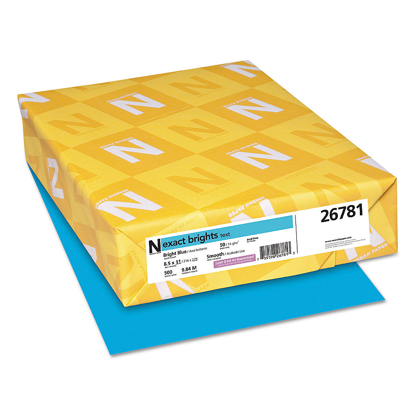 Neenah Exact Brights Paper, 20 lb Bond Weight, 8.5 x 11, Bright Blue, 500/Ream (WAU26781)