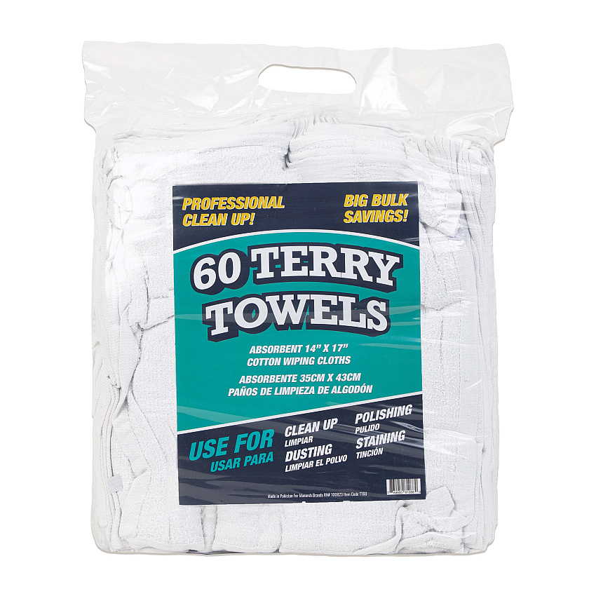 Terry Towel Pack Of 60 White Cotton 14x17, Case Of 300 (N030-TT60)